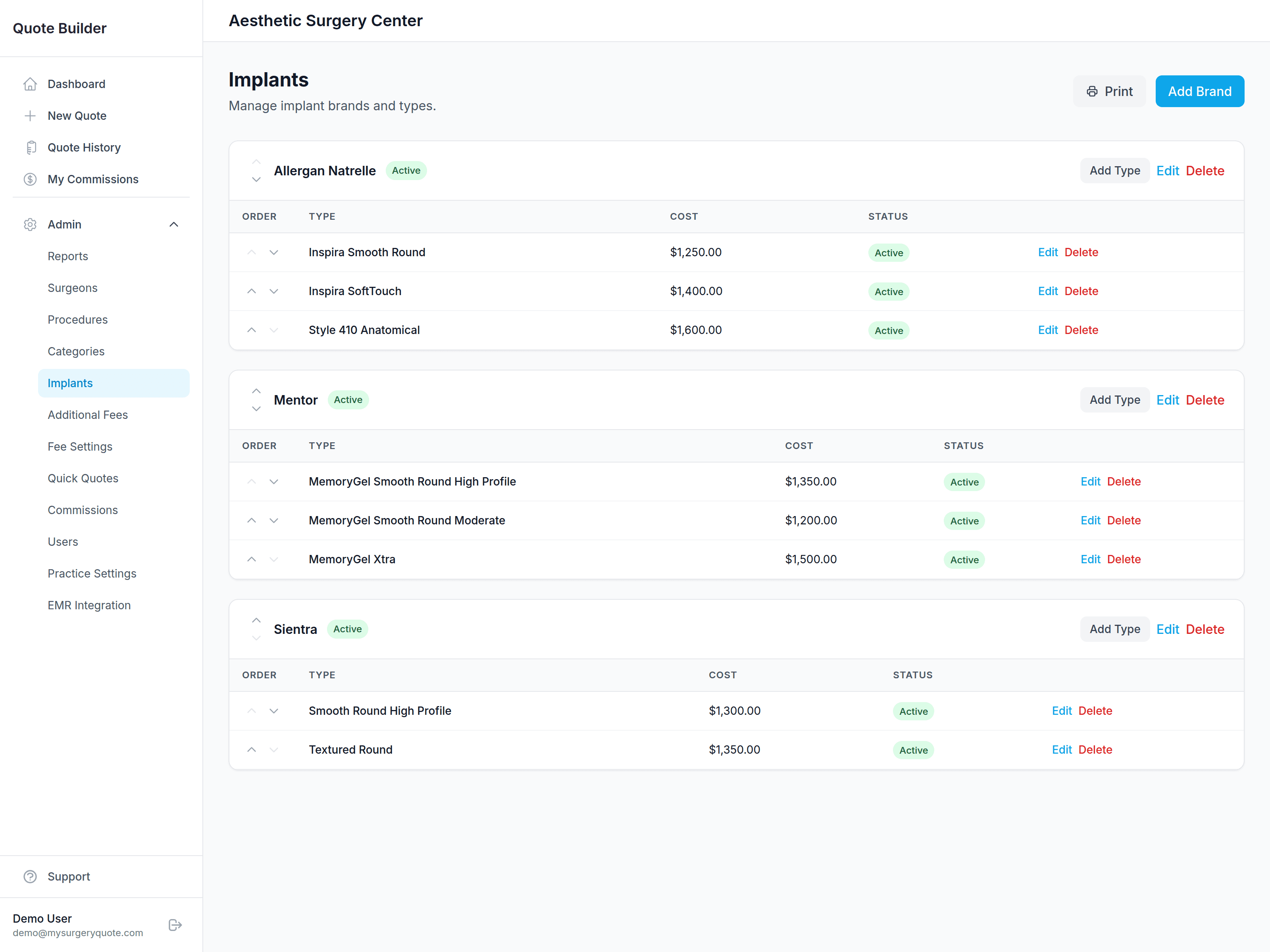 Quick Quote templates for bundled procedures