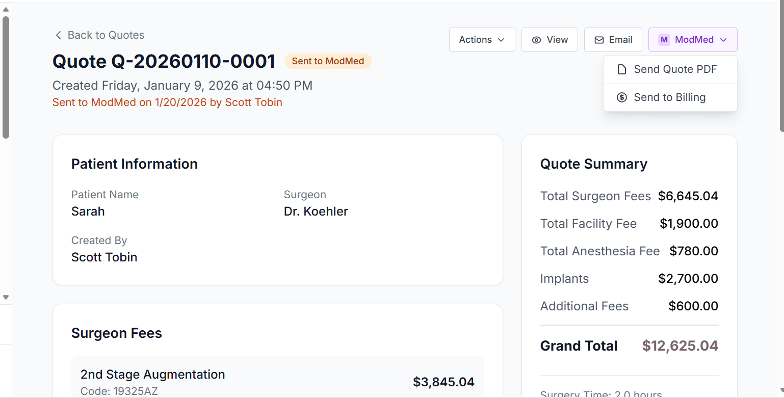 Sending a finished MySurgeryQuote PDF into a patient's EMR chart