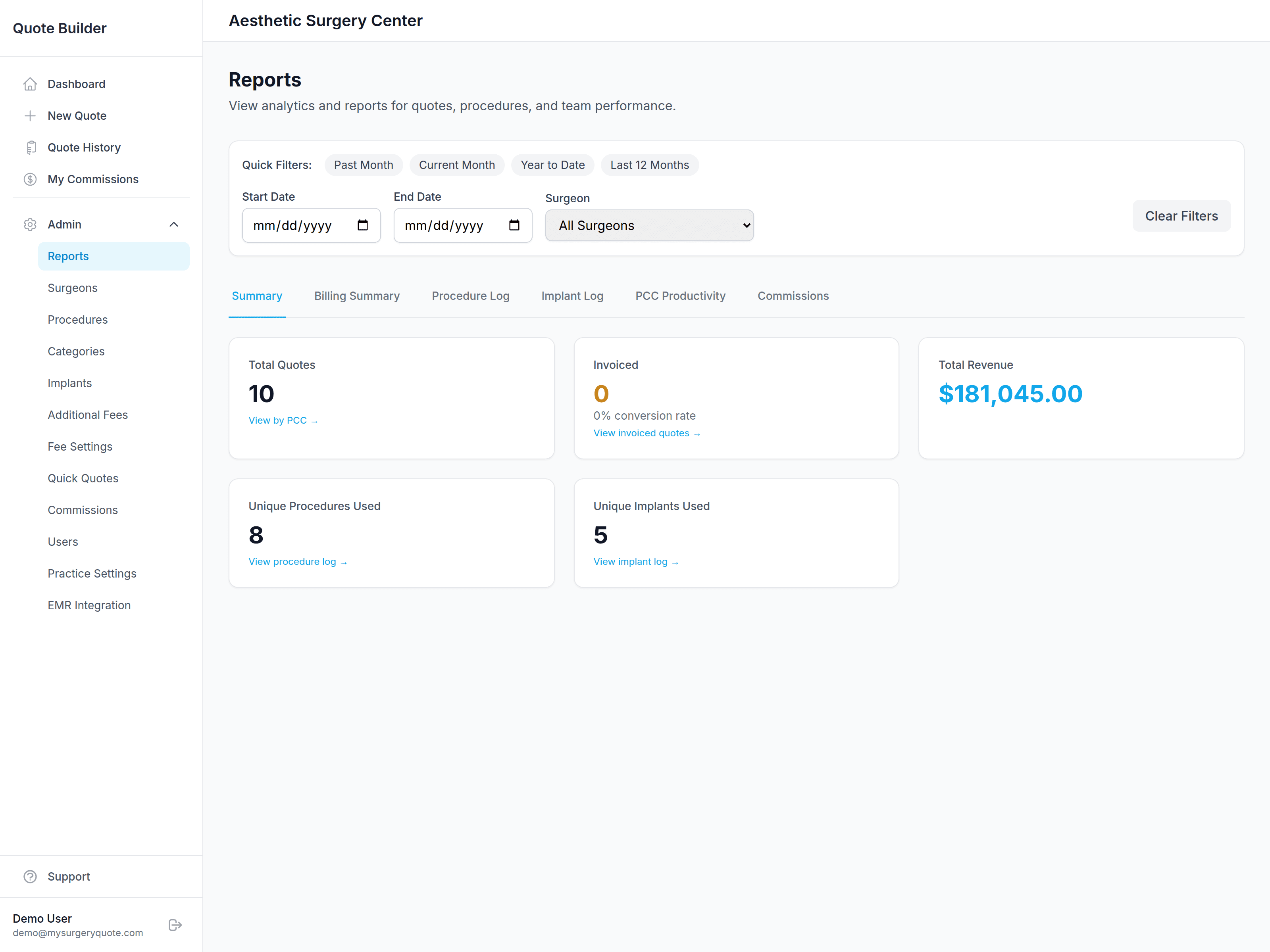 Procedure and implant log reporting